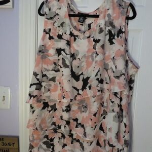 Catherines Floral Layered Blouse - Pink, Black, White